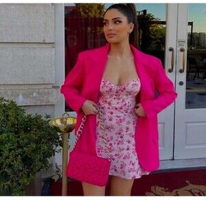 Zara Pink Floral Lace Up Cutout Strappy Linen Blend Mini Dress S NWT